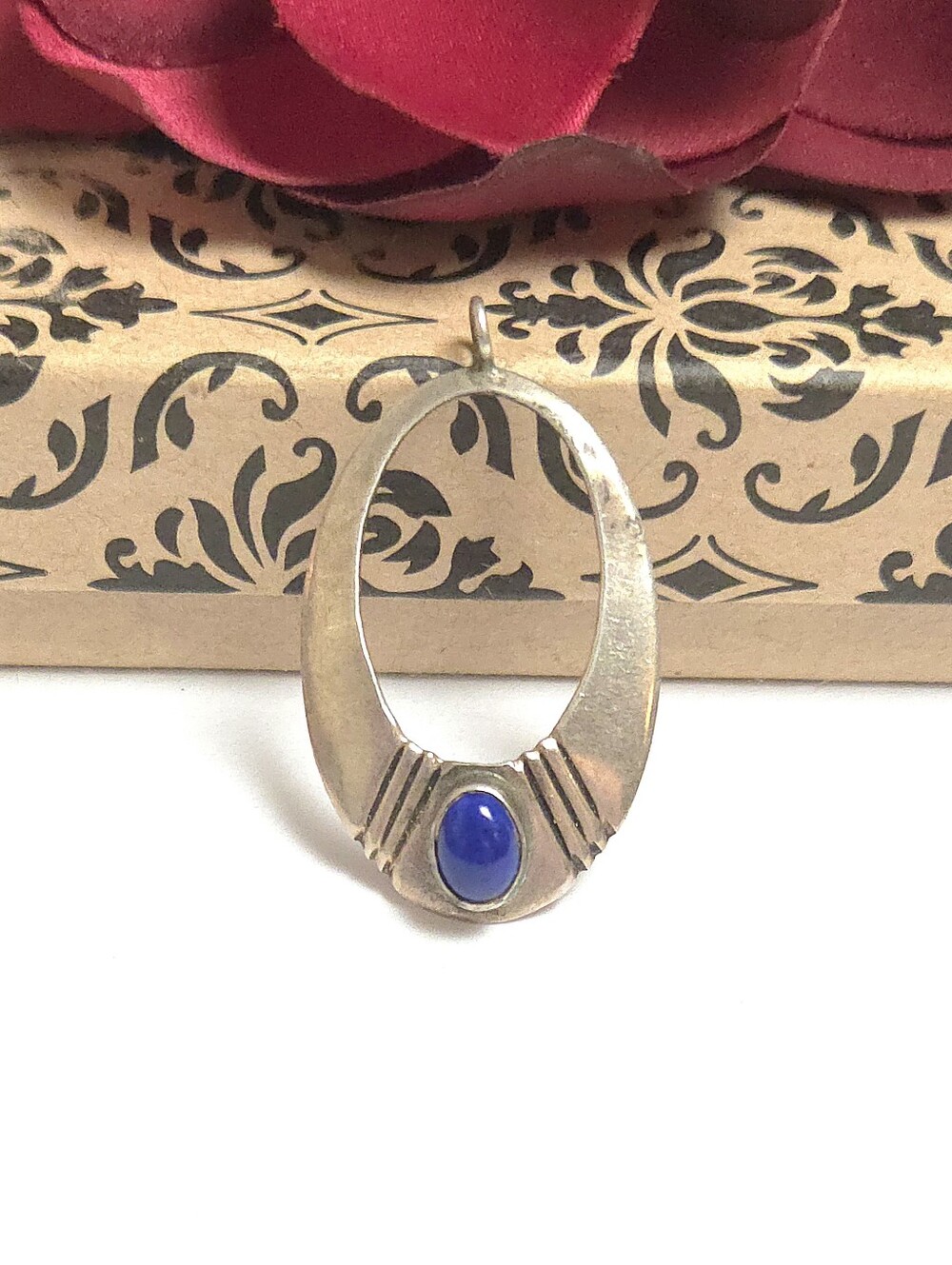Vintage Sterling Silver Lapis Stone Pendant or Charm
